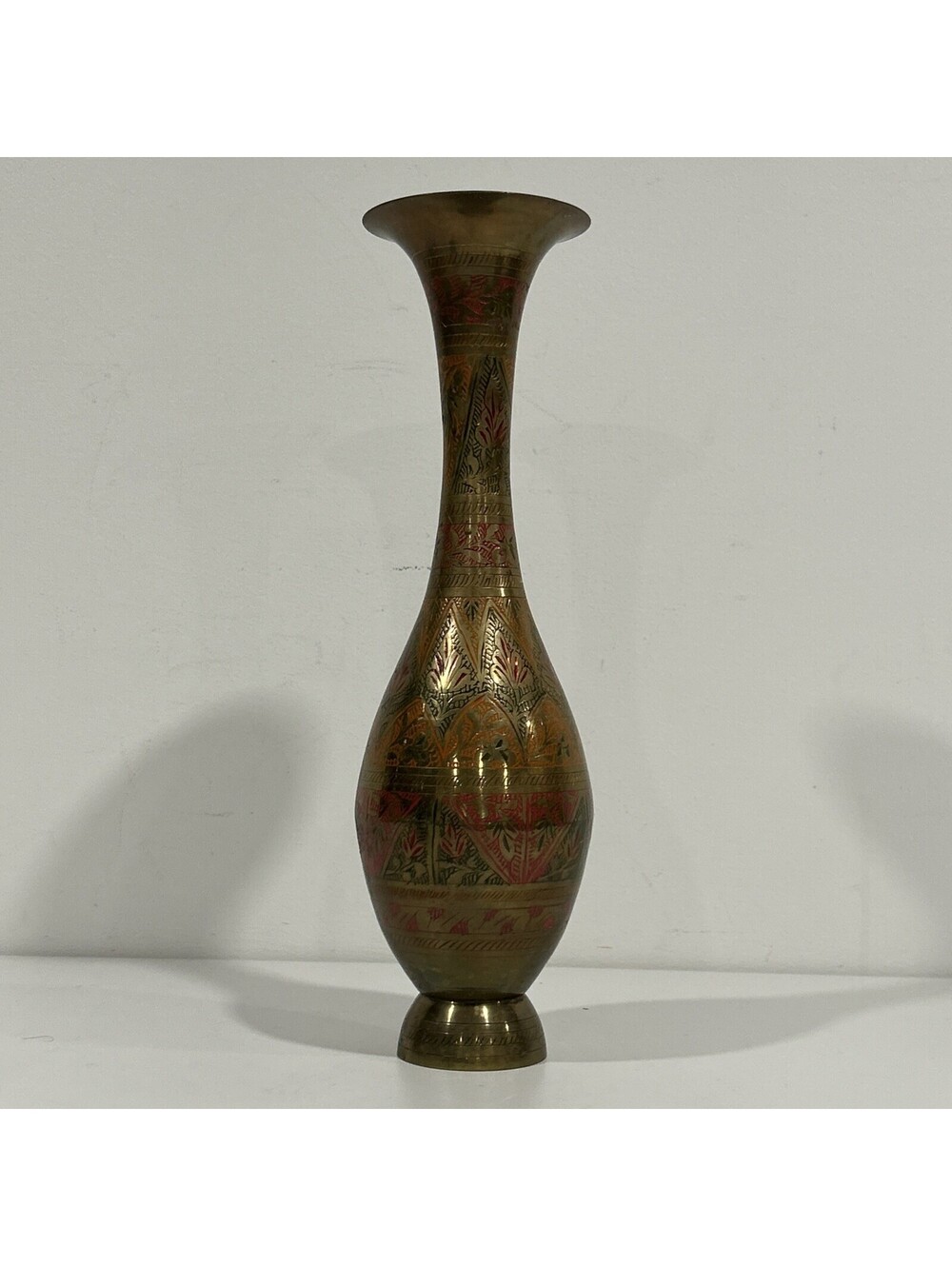 Vintage Etched Brass Vase Made in India 1ft Decorative